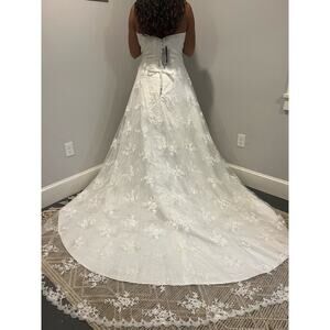 NWT Sunvary Wedding Dress Lace Sequins Flower Lace Up A-Line Layered Size 14-16‎